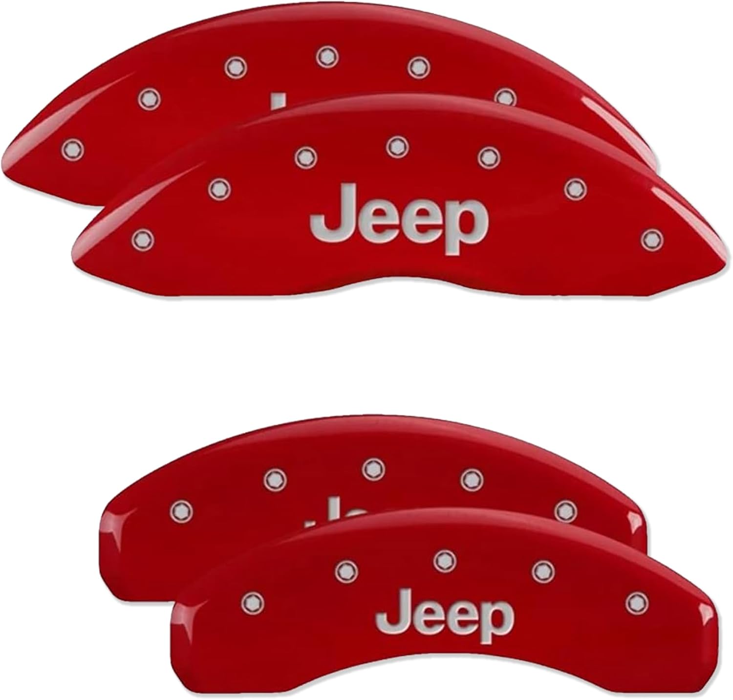 MGP Brake Caliper Covers for Jeep Grand Cherokee 2011-21, WK 2022 (Requires 17"+ Wheels) Red Powder-Coated Finish, Engraved Silver Jeep Logo, Front and Rear Caliper Covers (Set of 4)