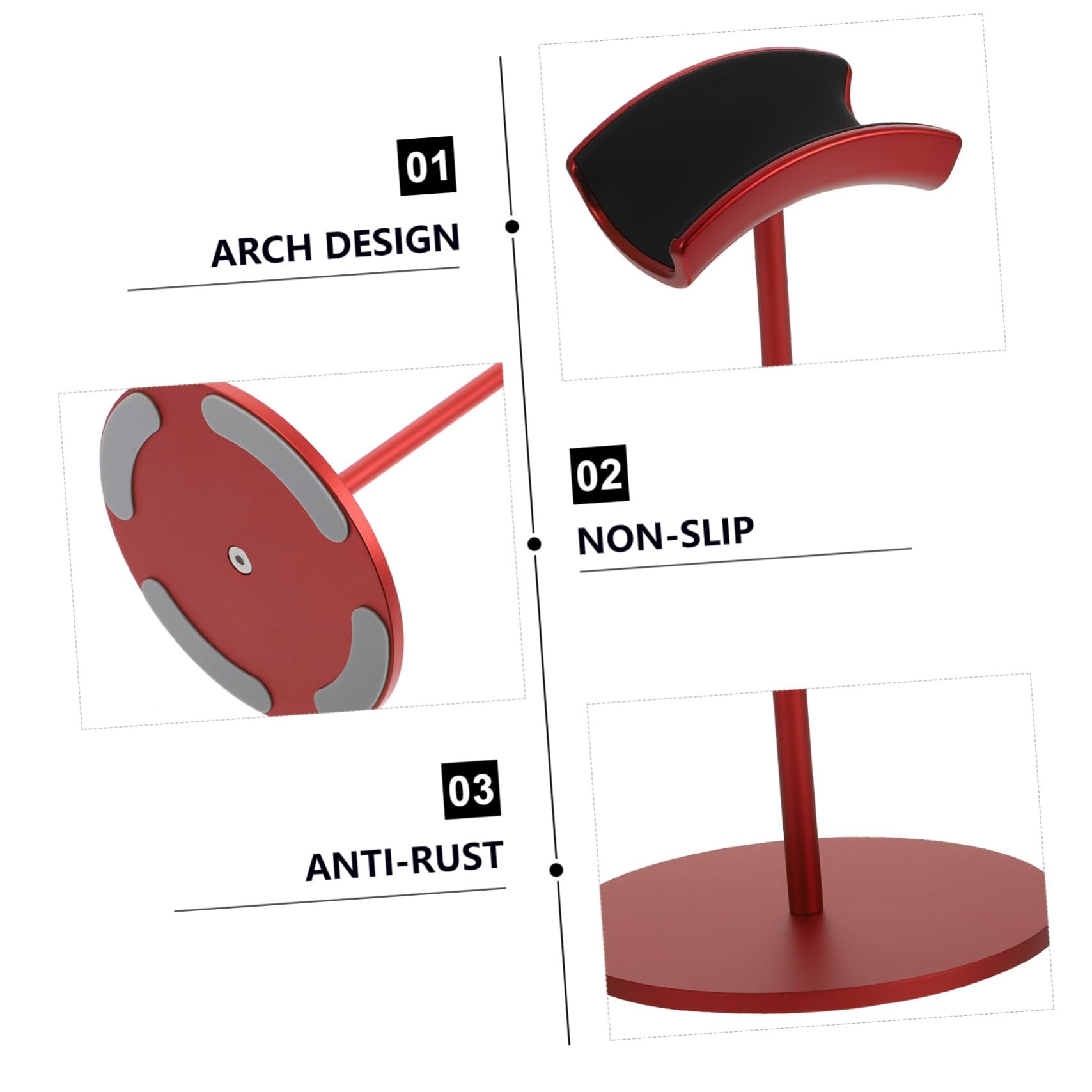 Gatuida Supporto per Cuffie da Scrivania Design Liscio e Curvo Rosso in Lega di Alluminio Organizer per Headset Gaming e Accessori Computer Desktop