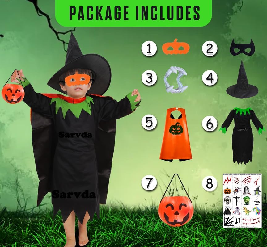 Image of Sarvda Halloween Dress | Costume and Accessories | For Girls and Boys | Haunted Horror Theme Party Vampire Witch Ghost Skeleton Draculla Pumpkin Scary Cosplay Dress