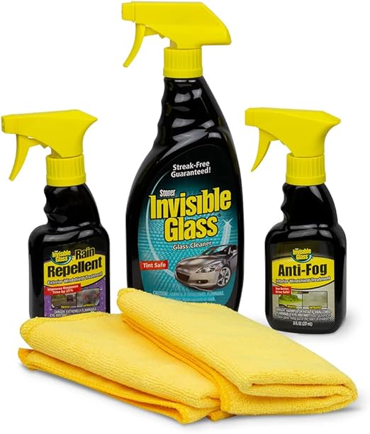 Invisible Glass 99016 5-Piece Windshield Glass Treatment Kit Includes Anti-Fog for Interior, Rain Repellent for Exterior, Premium Spray Glass Cleaner, and (2) Microfiber Cleaning Cloths