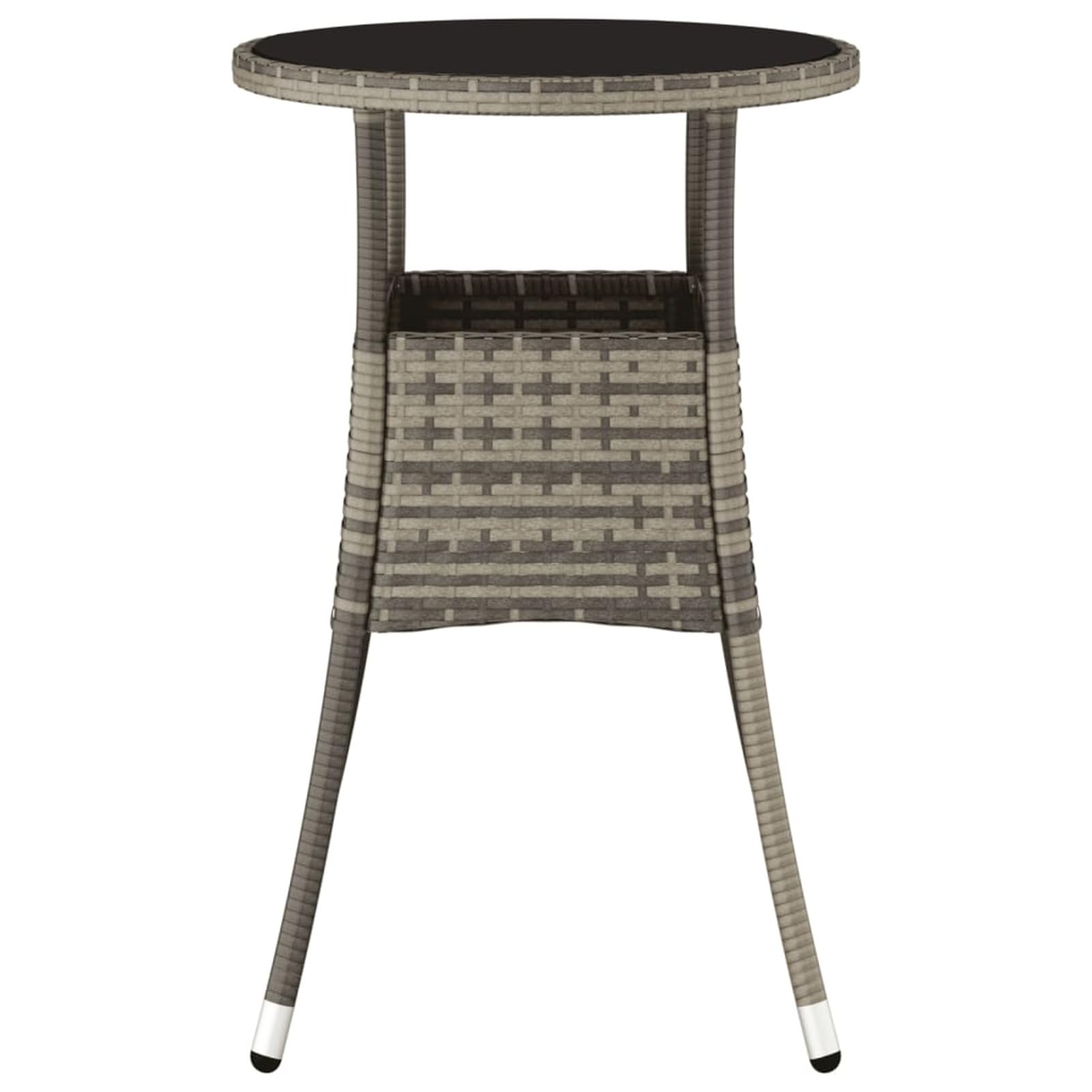 Homgoday Mesa de jardín, Ø60 x 75 cm, cristal templado y polirratán gris, mesa de exterior, mesa de terraza, mesa de comedor, mesa de jardín, mesas exteriores