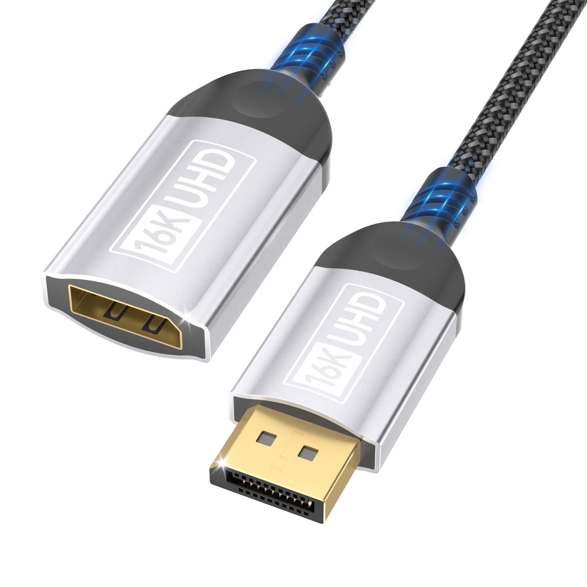 16K Displayport Verlängerung 2.1,DP kabel 0.2M 16K@60Hz 10K@60Hz 8K@120Hz 4K@240Hz 144Hz,DP kabel 80Gbps mit HDR,FreeSync,G-Sync,DSC 1.2a,HDCP 2.2 kompatibel mit PC,HDTV,Gaming Monitor ,Laptop,Grafik