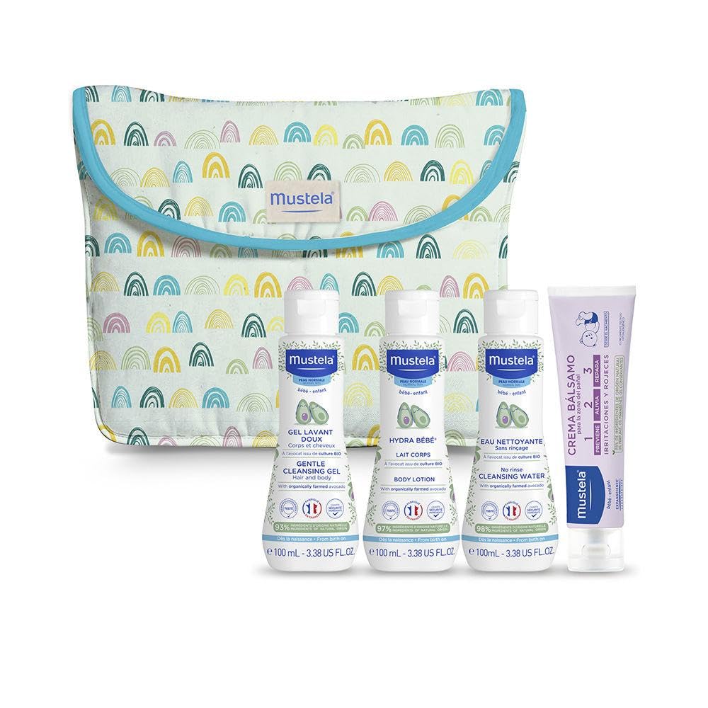 Mustela Beauty Case Arco Iris per Bebè, Kit di Cura per la Pelle del Bebè, Protettore Cutaneo, Idratante e Lenitivo, Crema, Gel