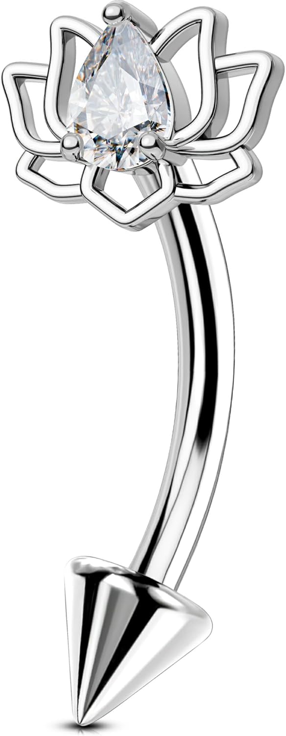 OUFER 16G Rook Piercing Jewelry, Lotus Eyebrow Earrings, 316L Surgical Steel Rook Earrings, Curved Barbell Lip Rings, Helix Cartilage Piercing Jewelry for Women