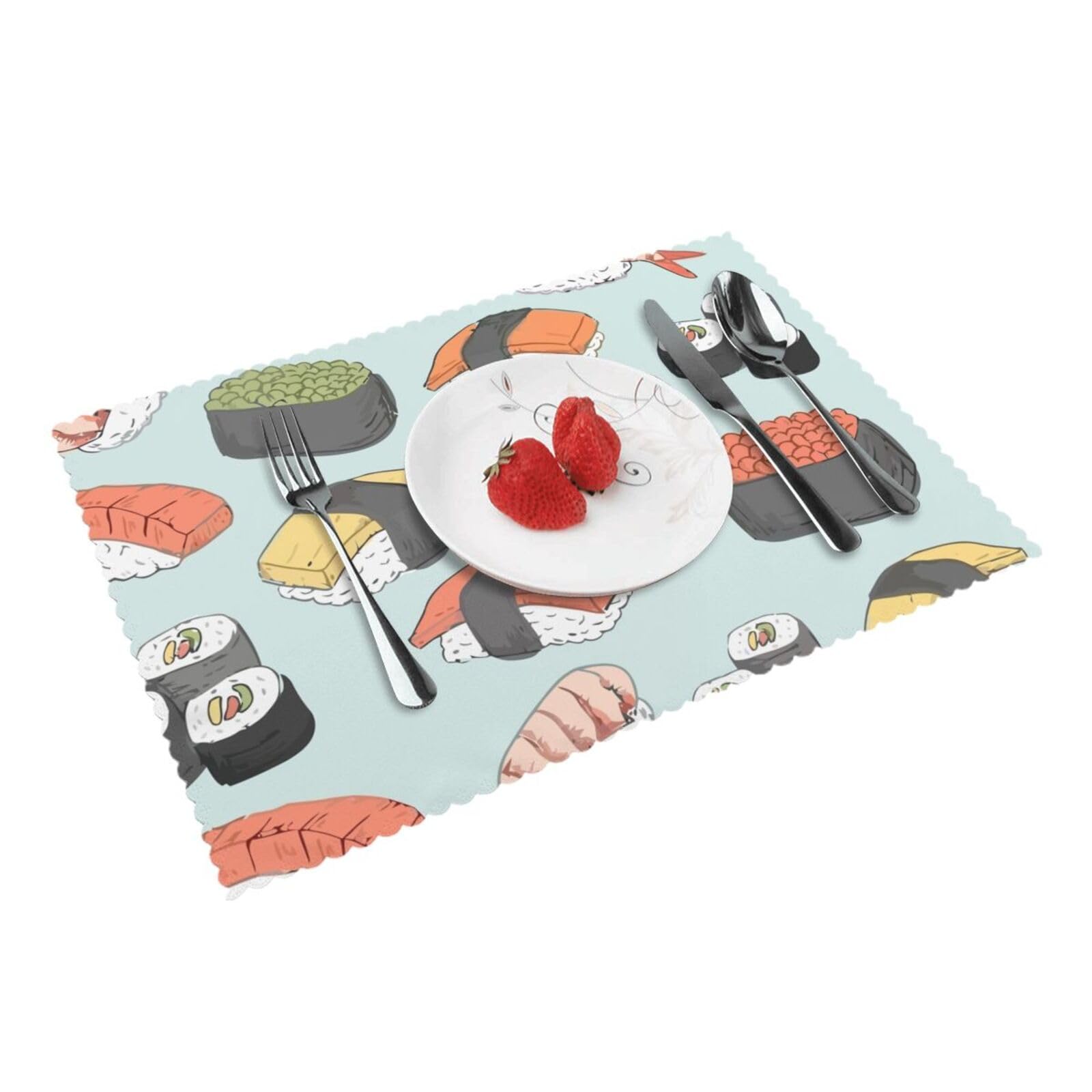 Jejeloiu Tischsets Mit Sushi-Muster – 4 Stück, 45,7 X 30,5 Cm, Waschbarer Polyester, Kawaii Design
