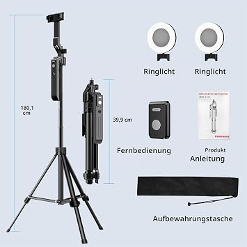 yAyusi 360° Rotation Car Face Tracking Tripod with Light 180 cm Selfie Stick Phone Tripod Stand with Remote Control Phone Camera Holder with Motion Sensor for Vlog/Live Stream/Video Recording