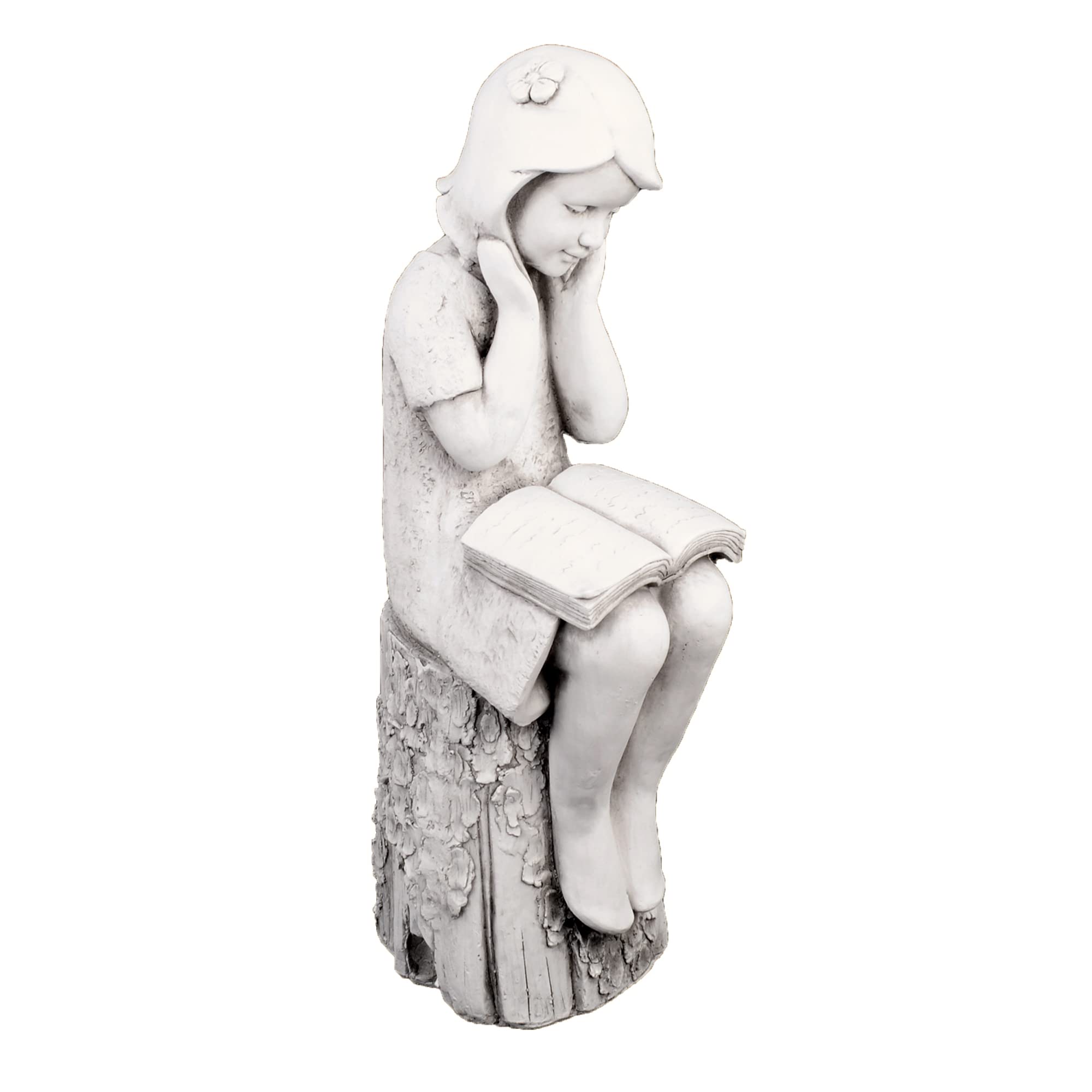 Solstice Sculptures Julie Reading Girl Garden Statue, Fibre-Clay, White Stone Effect, 86cm