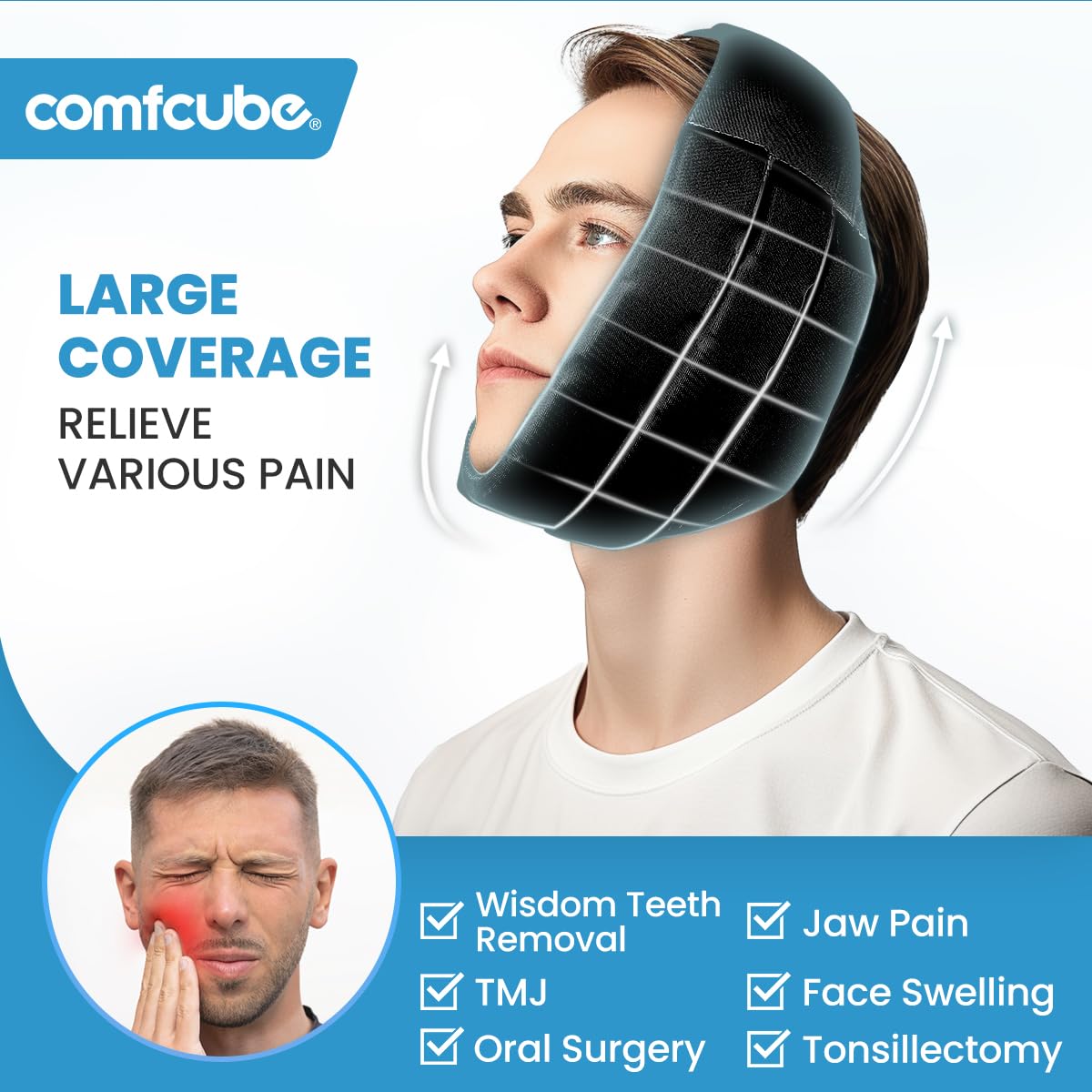 Compact Face Ice Pack para Dentes do Siso: Terapia Fria Flexível de 566g por 2 Horas para Cirurgia, TMJ e Alívio da Dor Facial - Imagem 4