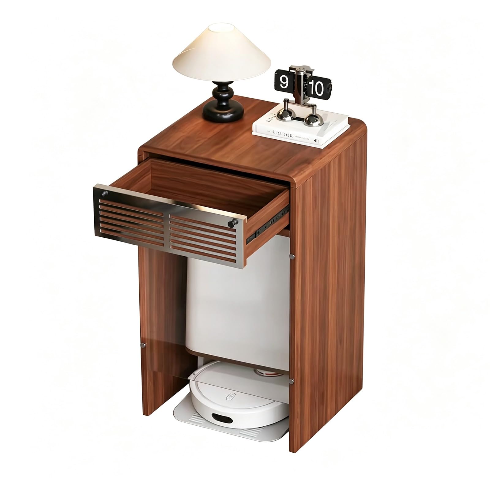 Robot Vacuum Hidden Storage Cabinet with Doors and Drawer,End Side Table