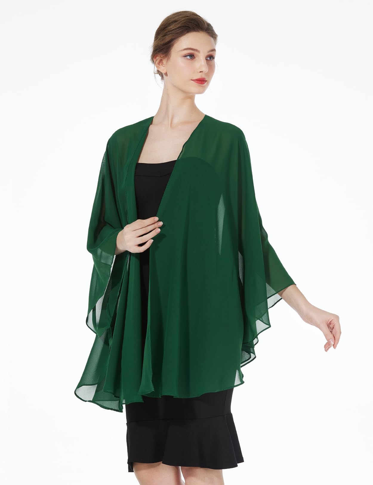 BEAUTELICATE Coprispalle Chiffon Donna Elegante Scialle Cardigan Kimono Lungo con Giromanica Trasparente Cover Up Estivo Mantelle per Abiti Sposa Damigella Matrimonio Festival