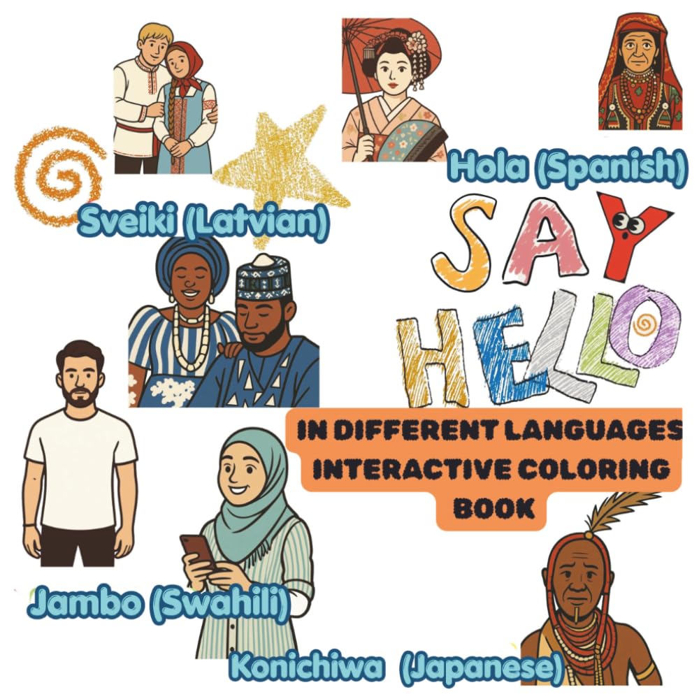 Say Hello: A-Z Different Languages Interactive Coloring Book