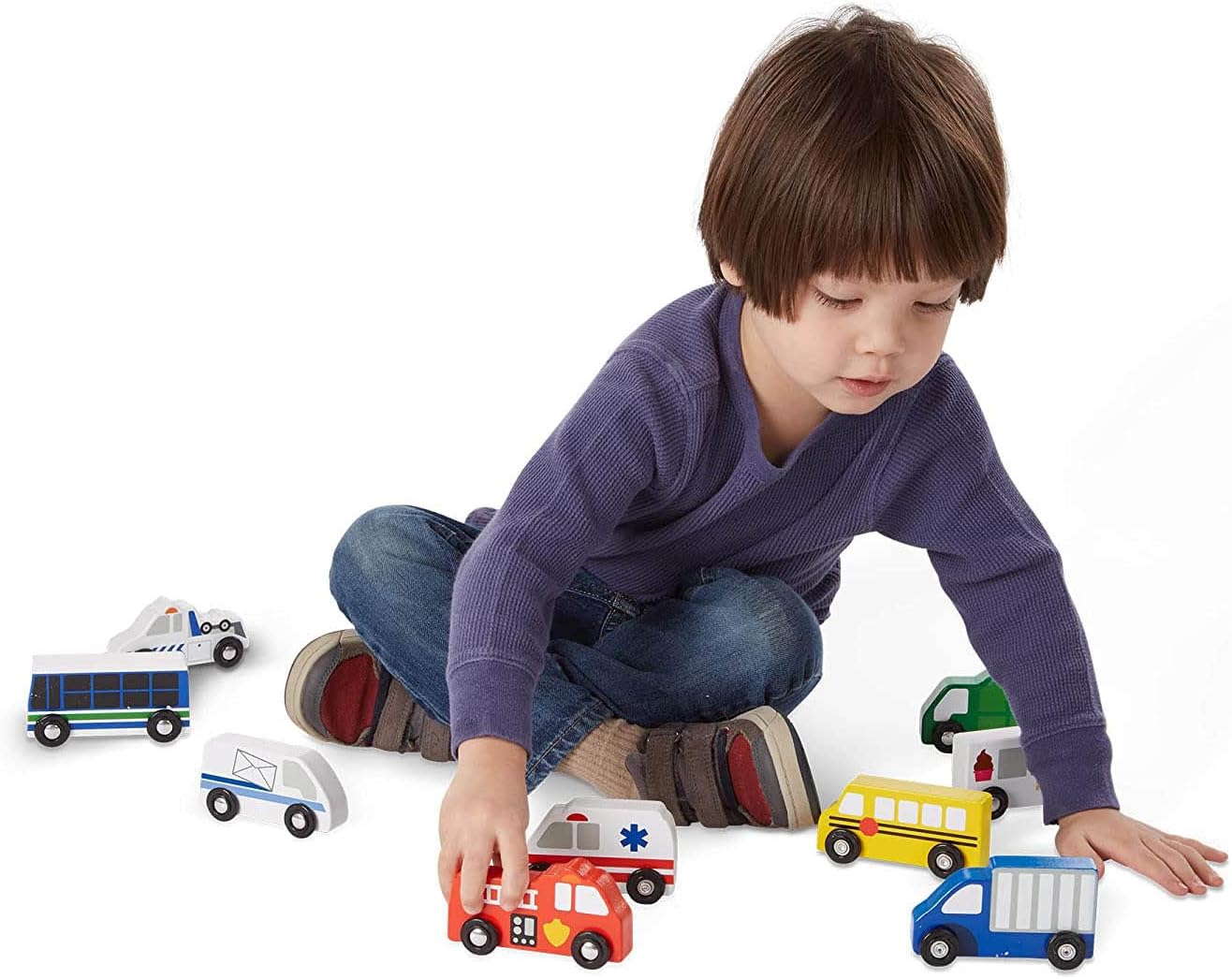 Town Vehicles: Wooden Vehicle Bundle with 1 Theme Compatible M&D Scratch Fun Mini-Pad (03170)