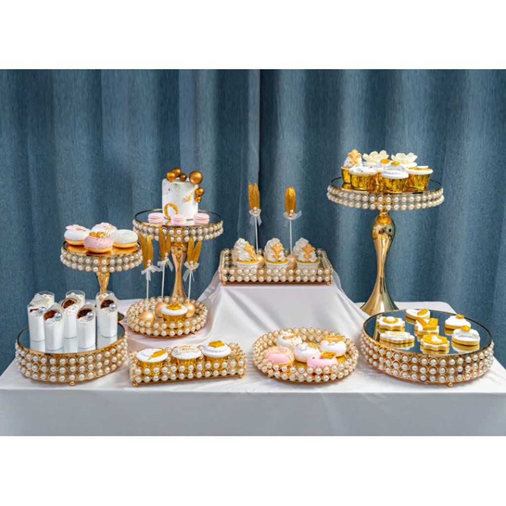 Desserts Support à gâteau Romain Support à gâteau décoratif en métal avec Dessus en Verre perlé Rond Biscuits dorés Cupcake Dessert Support pour Affichage de collation de Fruits Fruits