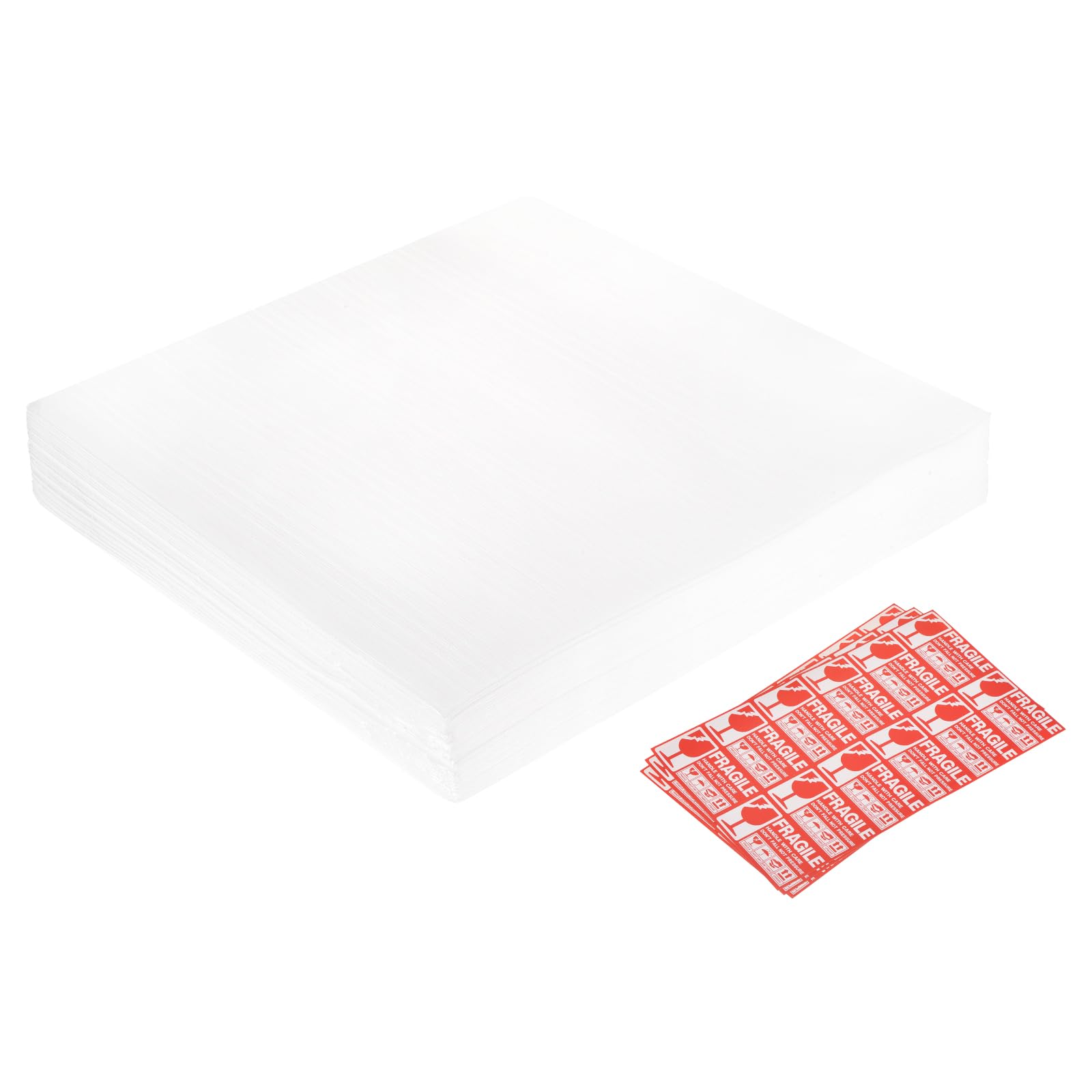 sourcing map Foam Packing Pouches, 50pcs 15x15 Inch Wrap Bubble Pouches Cushion Foam Packing Supplies White with 36 Fragile Tags for Dishes Furniture Glasses Cups Moving Storage