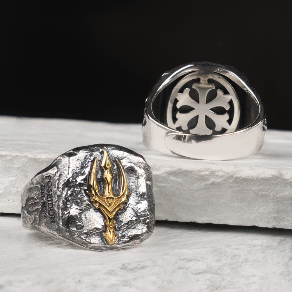 Vintage 925 Sterling Silber Poseidon Dreizack Ring Seemann Ring Griechischer Schmuck für Herren Damen Offen Verstellbar