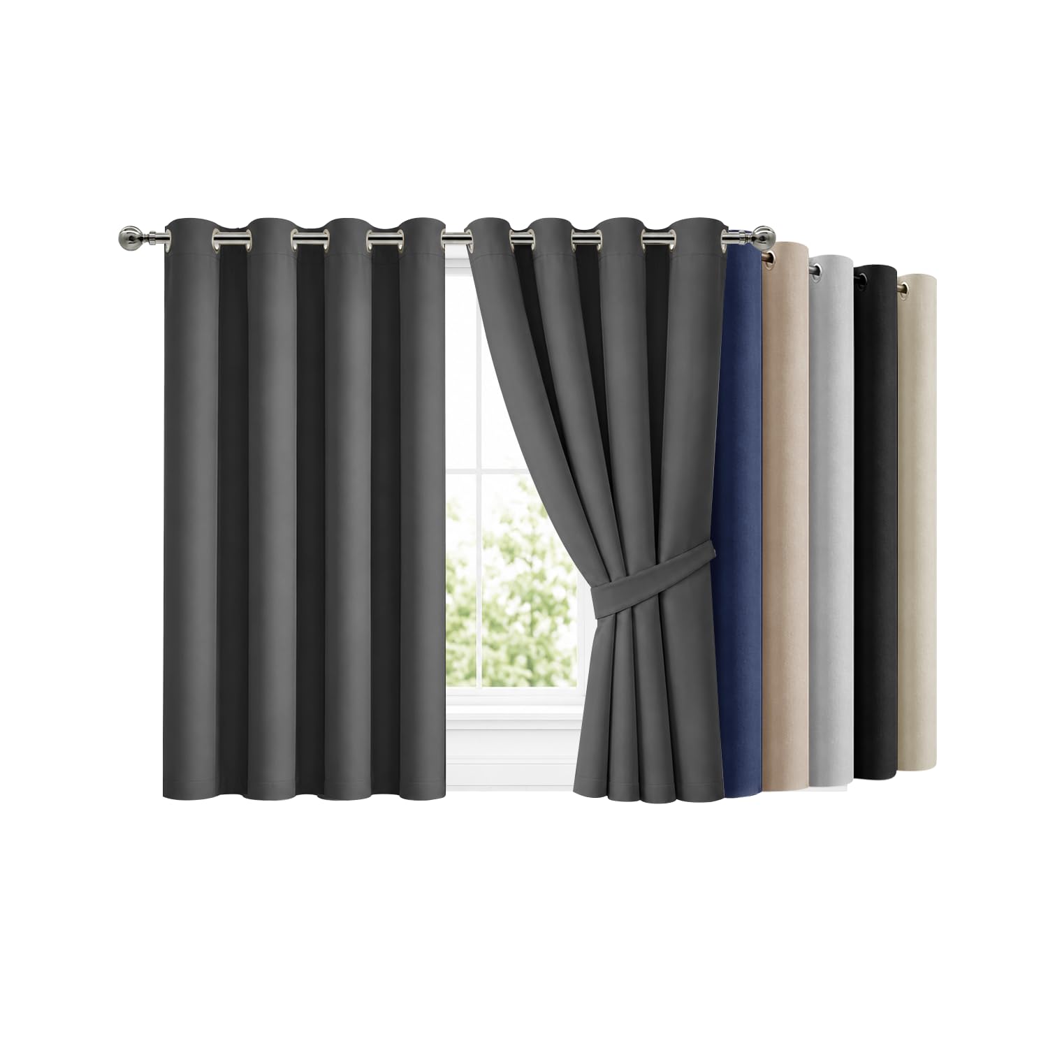 Hafaa Blackout Curtains for Bedroom 46 X 54 Inch Thermal Insulated Eyelet Grey Curtains for Living Room Super Soft Curtain & Drapes 2 Panels with Tiebacks