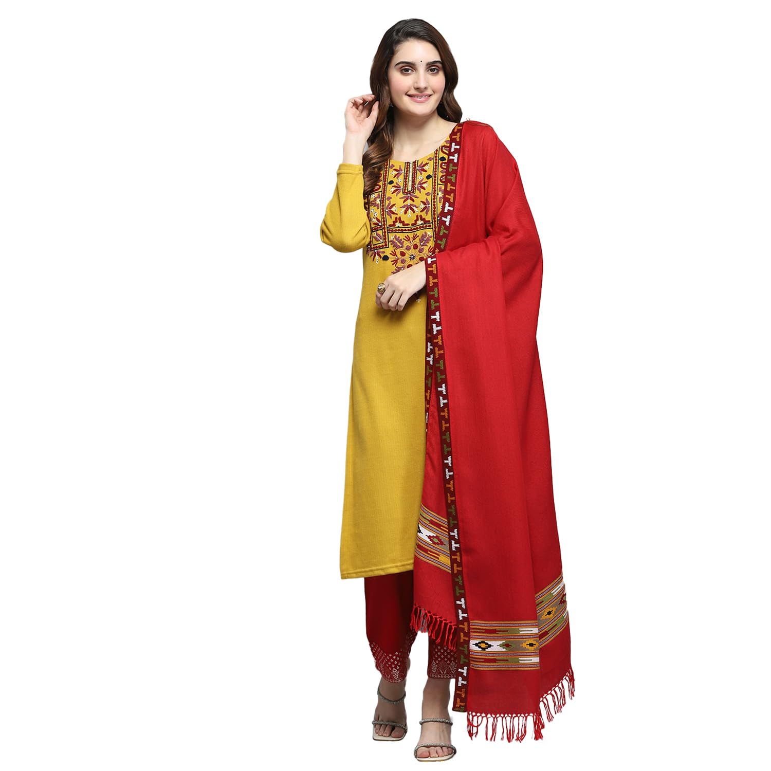 monte carlo Womens Self Design Red Shawls_-picture-26