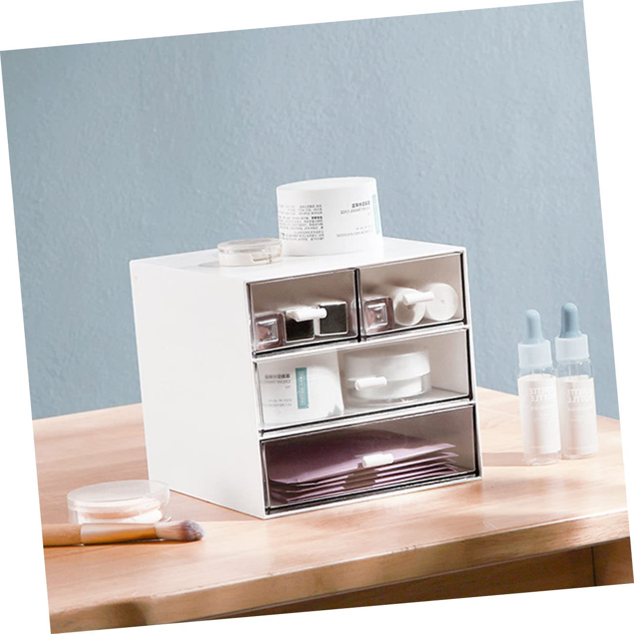 Caja de Maquillaje Organizador Transparente Cajón para Almacenamiento de Cosméticos para Escritorio y Mesa de Tocador Diseño de Material Resistente