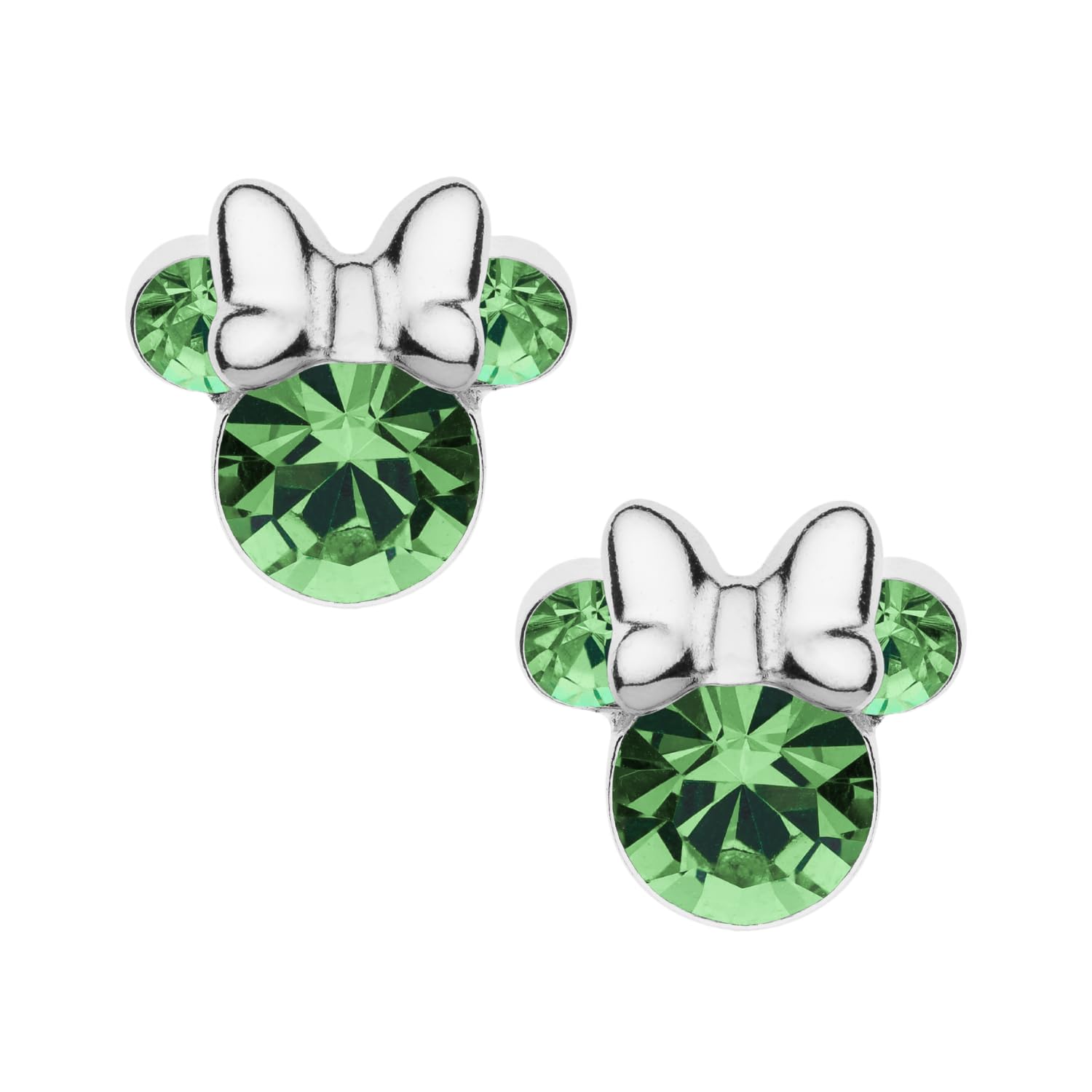 Orecchini Minnie Mouse a Bottone con Pietra Portafortuna Disney da Bambine in Argento, Gioielli Disney, Impreziosito da Zirconia, Verde