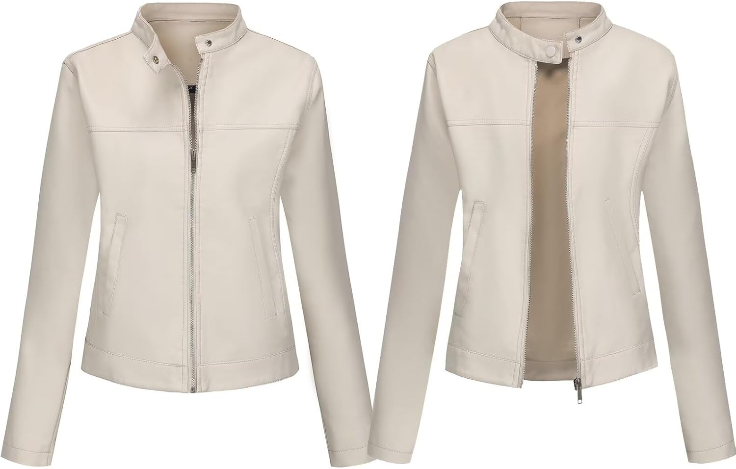 CHIGUO Women's Faux Leather Motorcycle Jacket Casual Zip-Up Biker Trendy Coat with Pockets - Image 6