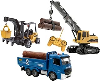 RC Construction Vehicle Set – Excavator, Crane & Dump Truck with Lights & Sounds, USB Rechargeable Design, Realistic Action Engineering Toy, for Kids (Combination 4)