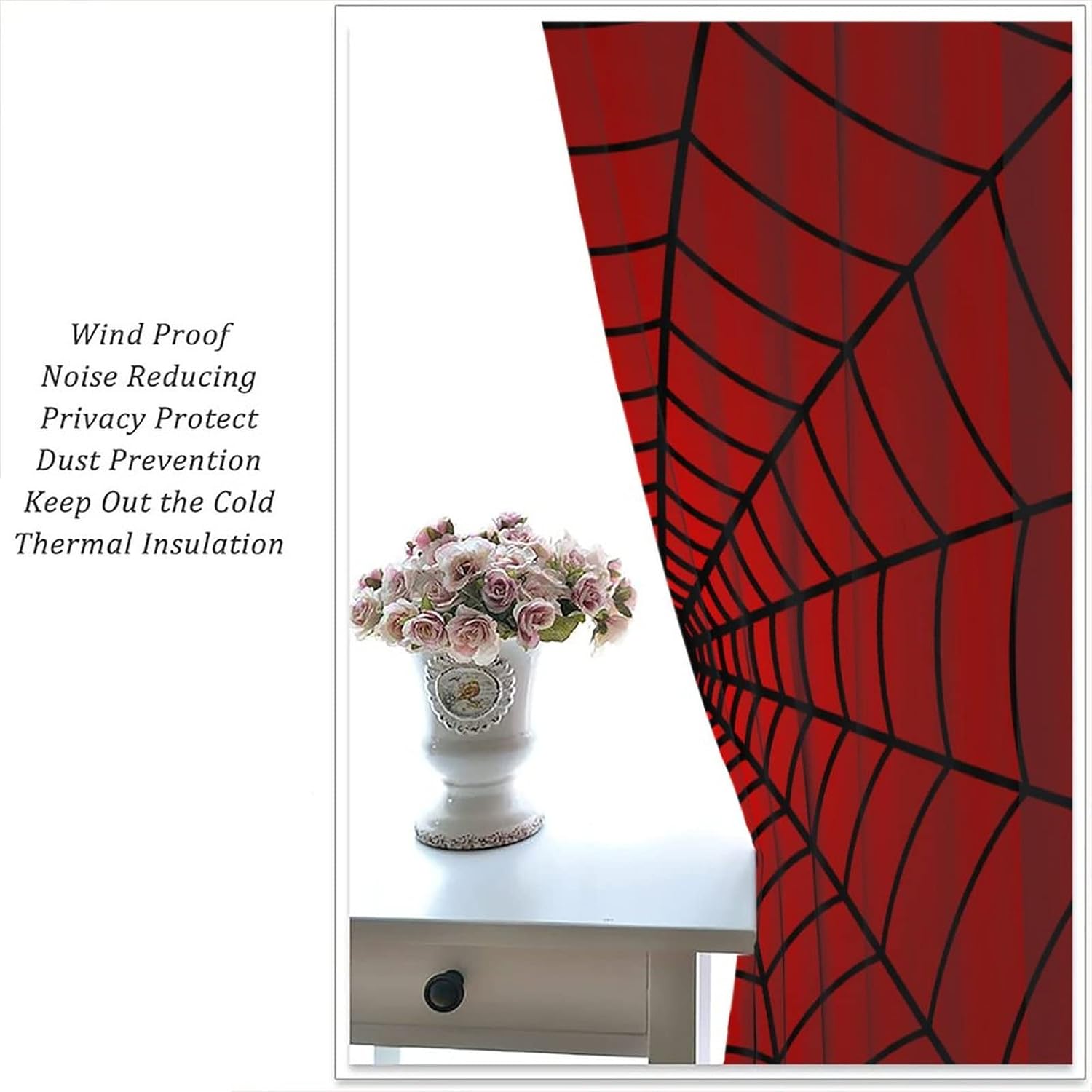 Hero Spider Web Window Curtains for Kids, Black Spiderweb Kids Red Curtains Blackout Rod Pocket Windows Treatments for Boy Girl Baby Nursery Toddler Children Bedroom 42x54in