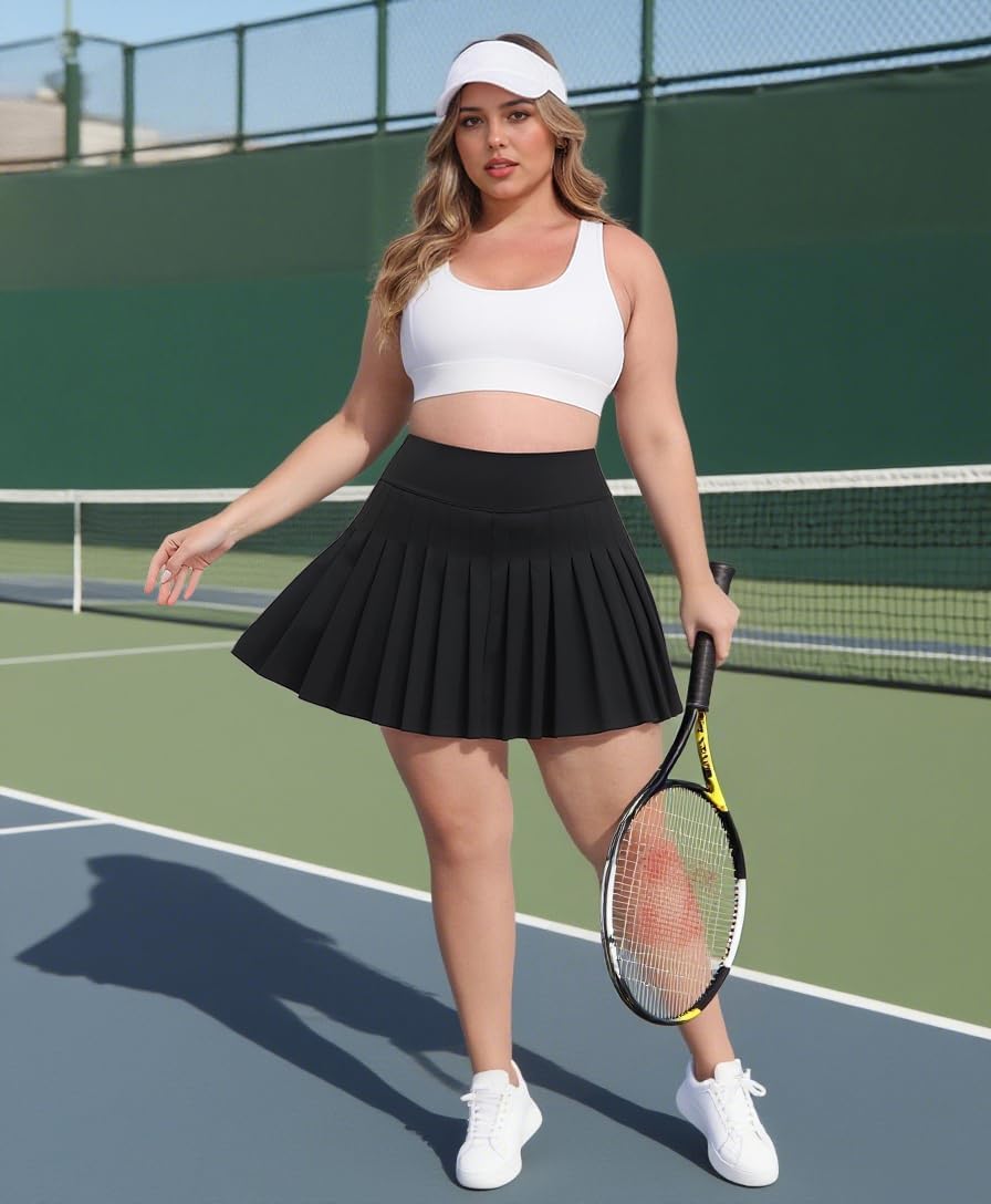 LOUSGUTA Women's Plus Size Pleated Tennis Skirt with Shorts Stretchy High Waisted A Line Athletic Golf Skorts for Women - Image 4