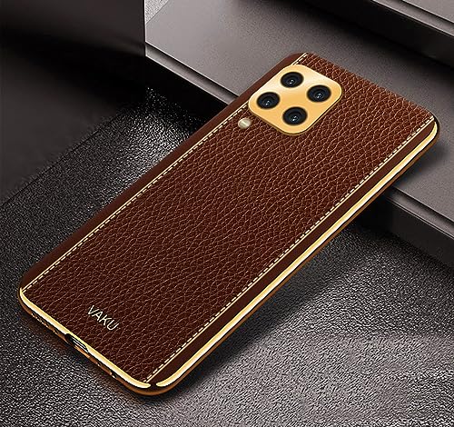 Image of Vaku Luxos Luxemberg Back Cover Case for Samsung Galaxy M53 5G with Leather Pattern Design Gold Electroplated Soft TPU Cover Shockproof Protective Case - Brown