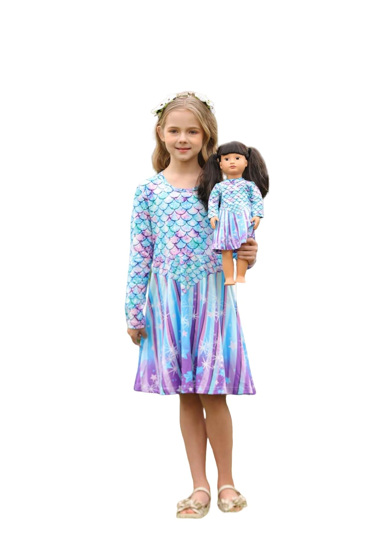 Bow Dream Cute Girl Dress and Matching American Girl Doll Clothes Accessories for Girls Dresses 3-12 Years
