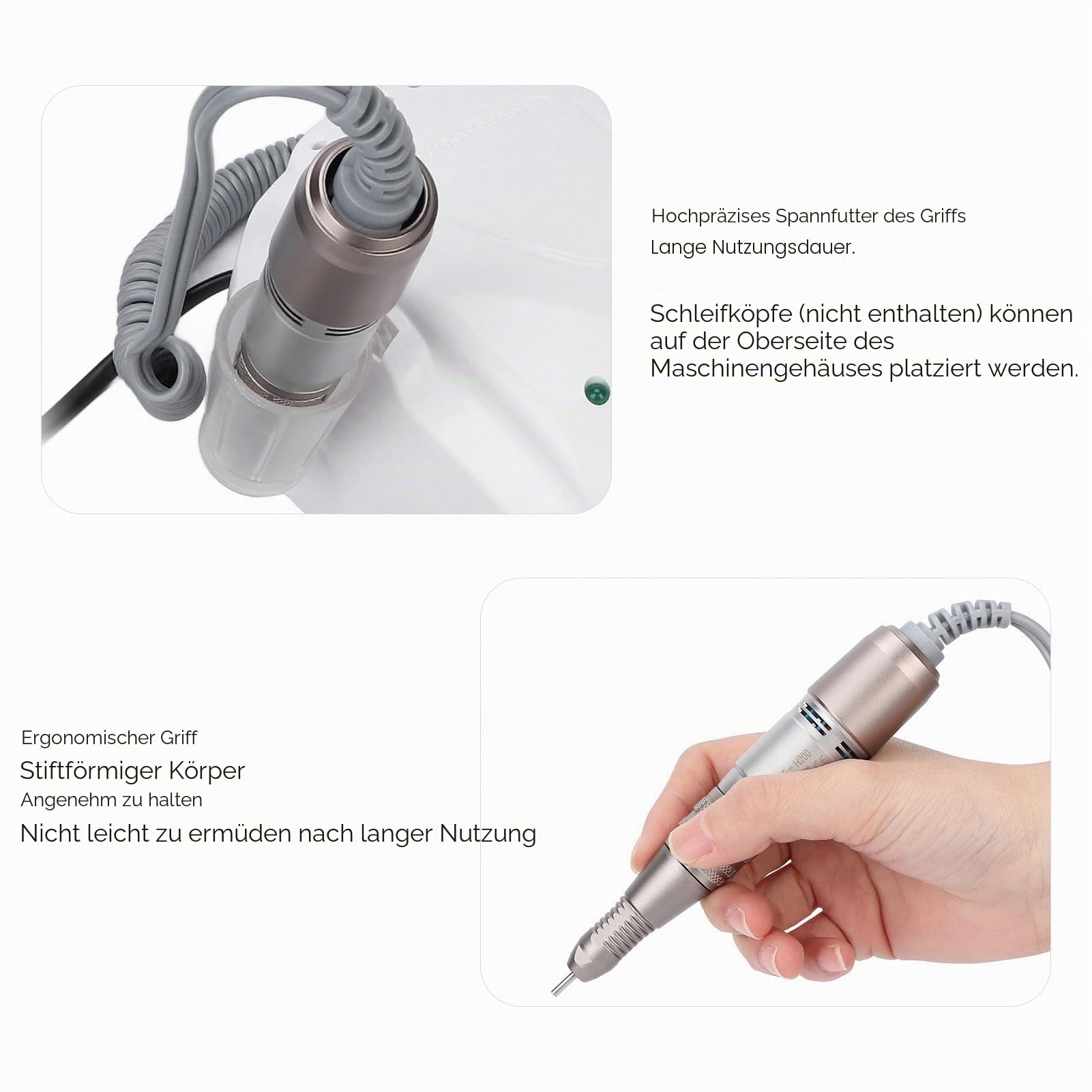 Pongnas Professionelle Elektrische Nagelfeilen-Bohrmaschine in Stiftform, 35.000 U/min, Einstellbare Geschwindigkeit mit Fußpedalsteuerung für Zuhause, Salon, Maniküre, Pediküre (EU-Stecker 220 V)