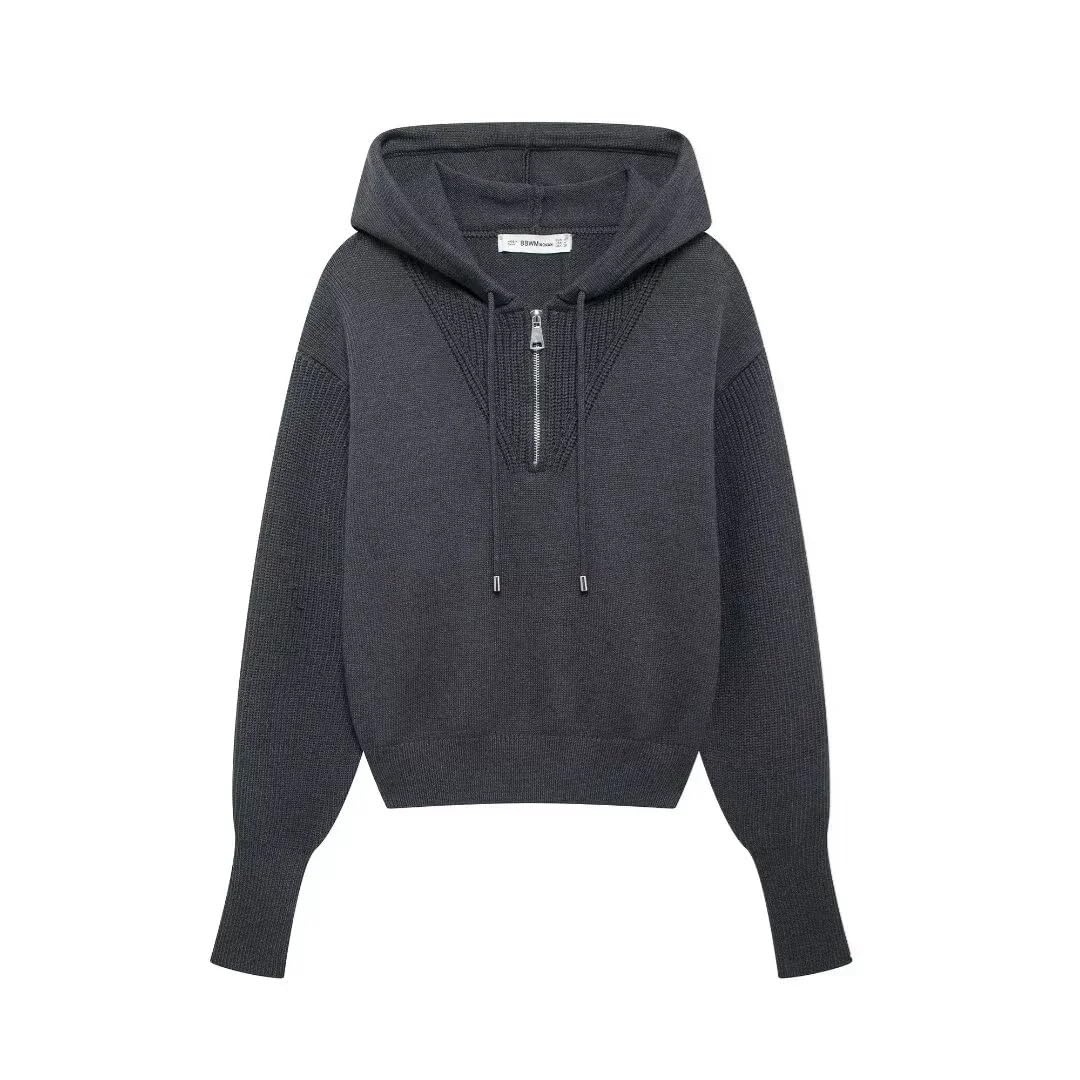 Damski zimowy sweter w jednolitym kolorze długie rękawy sweter z kapturem topy eleganckie damskie dzianinowe swetry
