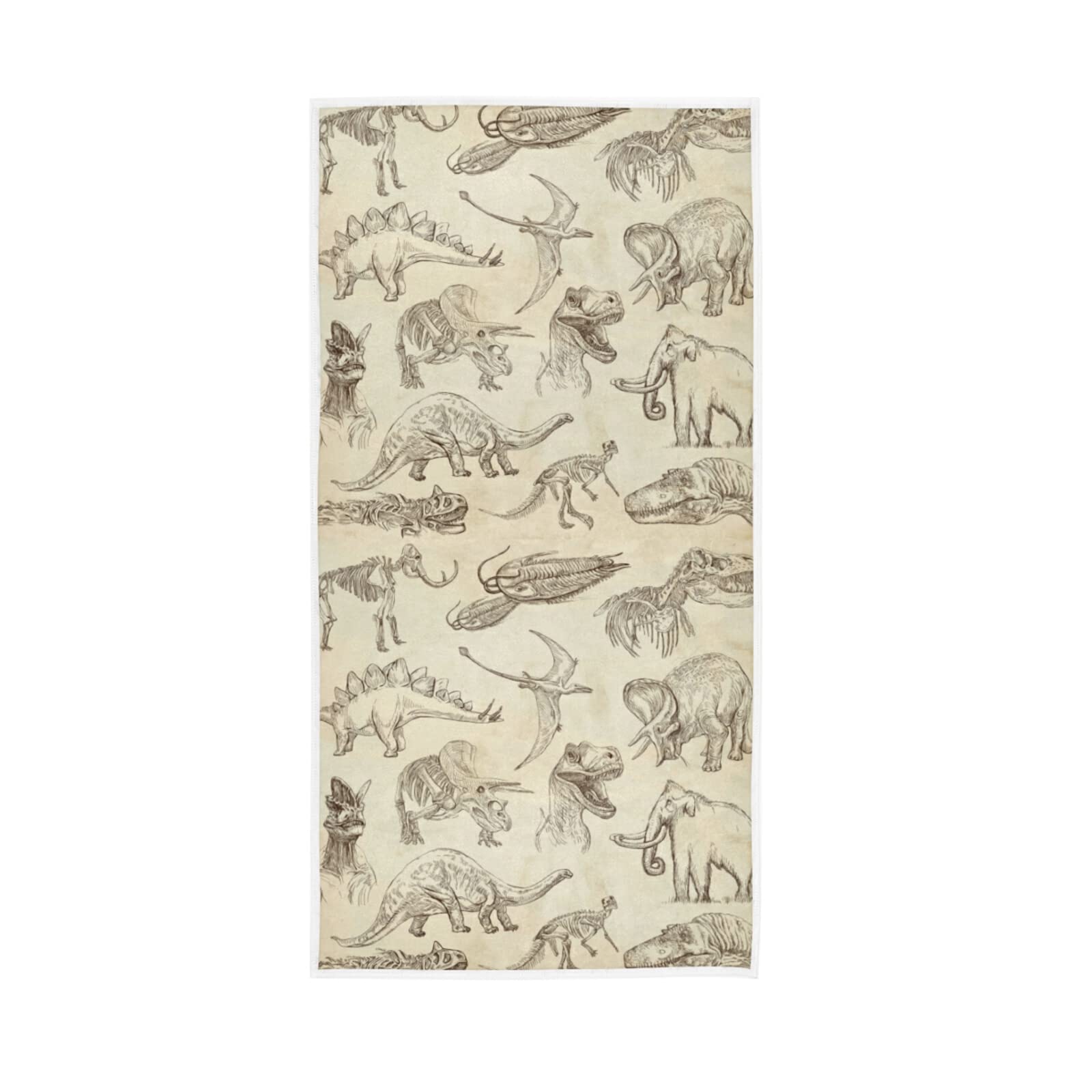 HUYGD Ancient Old Animals Dinosaurs Elephants Crocodile Silhouette Retro Soft Hand Bath Towel 30" x 15" Thin Fast Drying Absorbent Soft Towels for Kitchen Gym Spa Hotel Beach