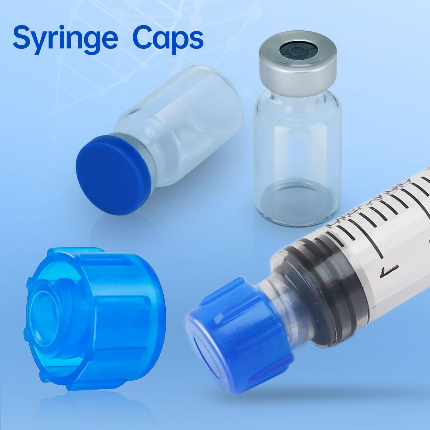 50 Pcs Syringe Tip Caps with Storage Box - Fits Luer Lock & Luer Slip Syringes Cap, Easy Dispensing for Feeding Tubes & Lab Use, Non-Sterile, Blue