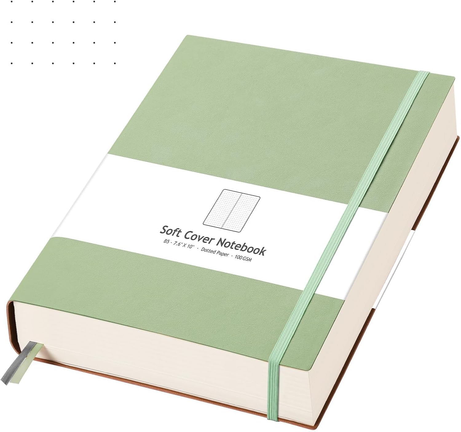 AHGXG Dotted Journal - 320 Pages Dot Grid Notebook B5 Large Journal, 100gsm Thick Dotted Paper, Leather Softcover, with Journal Stencils, Inner Pocket, 7.6'' X 10''，Light Green