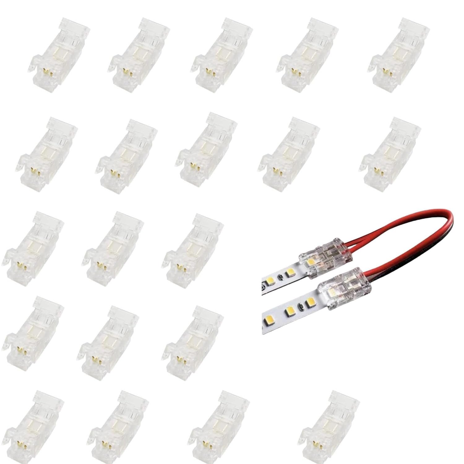 Amefil 2 Pin 5mm LED Strip Light COB Connector20PCS Wireless Clip DIY to Wire No Solder Adapter Terminal Extension Connection For Monochrome LED Strip Light 12V 24V