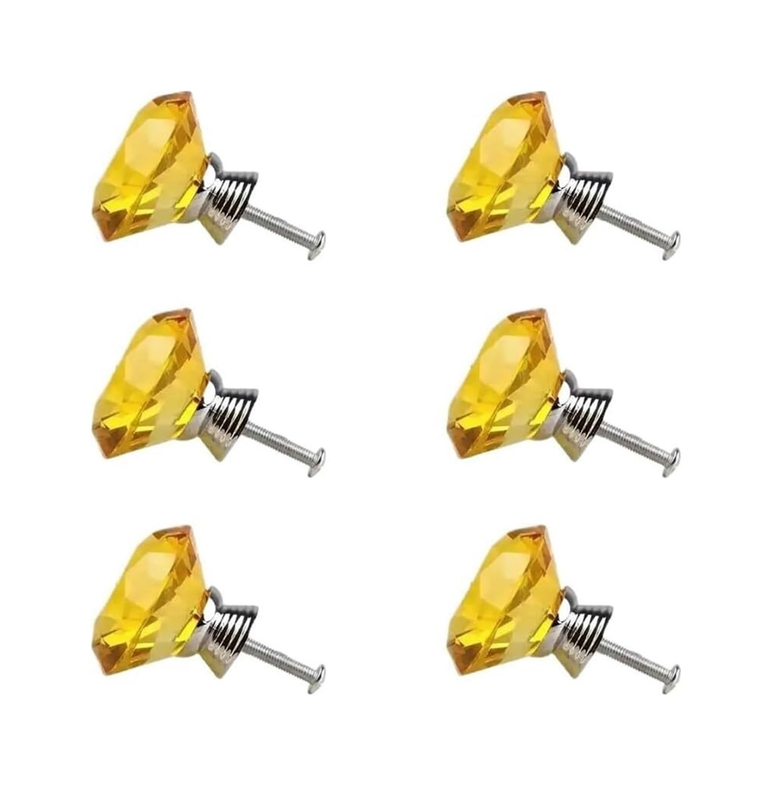 Opeximatun Yellow Drawer Knobs, 6 Pcs Diamond Crystal Glass Multicolor Drawer Knob Cabinet Handle Single Hole 40Mm(Yellow)