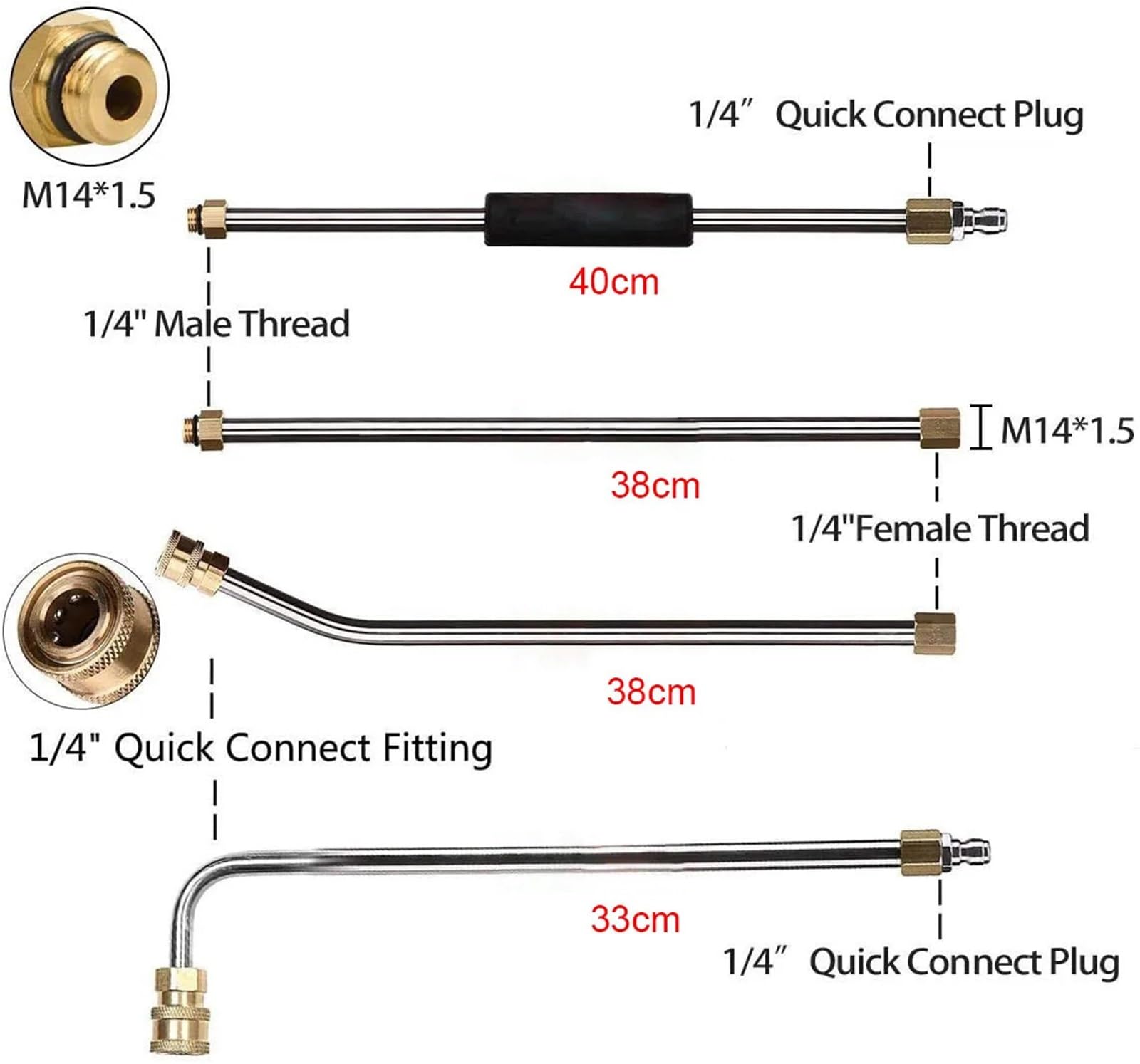 Varitas de extensión for Lavadora Alta presión, Limpiador techos, Herramienta Limpieza, Kit Boquilla Lanza Adecuado para Jardines y azoteas