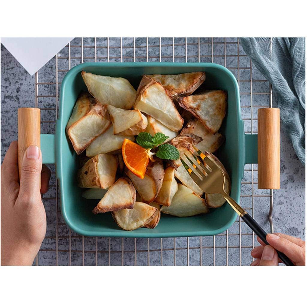 Suppenschüsseln mit Griff, Keramik im japanischen Stil Anti-Verbrühung Große Kapazität mit Holzdeckel Obstsalat Grün-1100ML