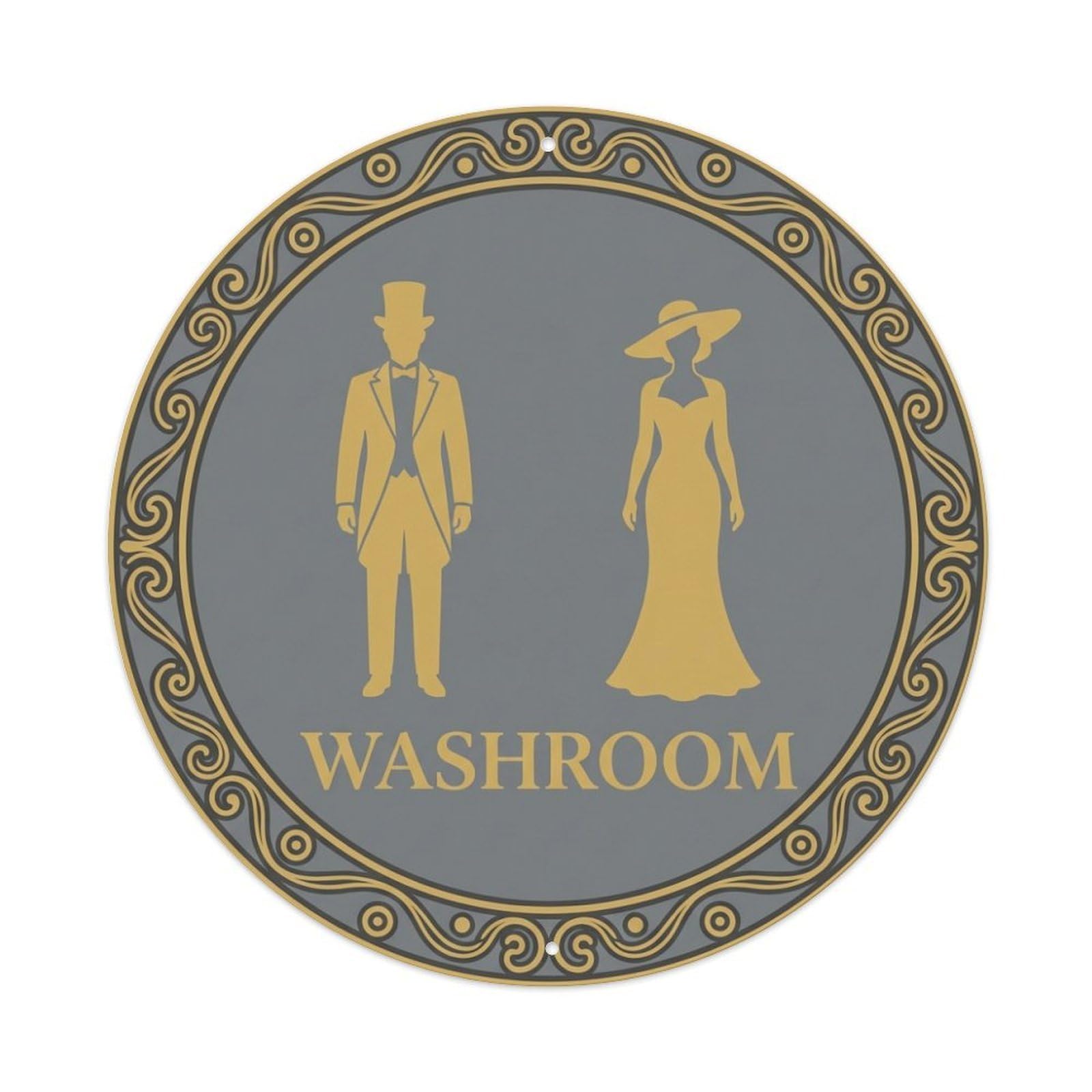 Restroom Notice Washroom Gray Gold Floral Metal Tin Sign