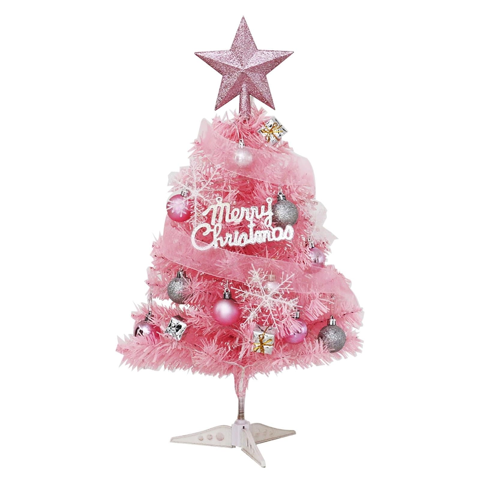 Mini Pink Christmas Tree, Artificial Desktop Xmas Tree with Lights and Christmas Balls, for Holiday Indoor DIY Christmas Decoration Gifts(No Light,60cm)