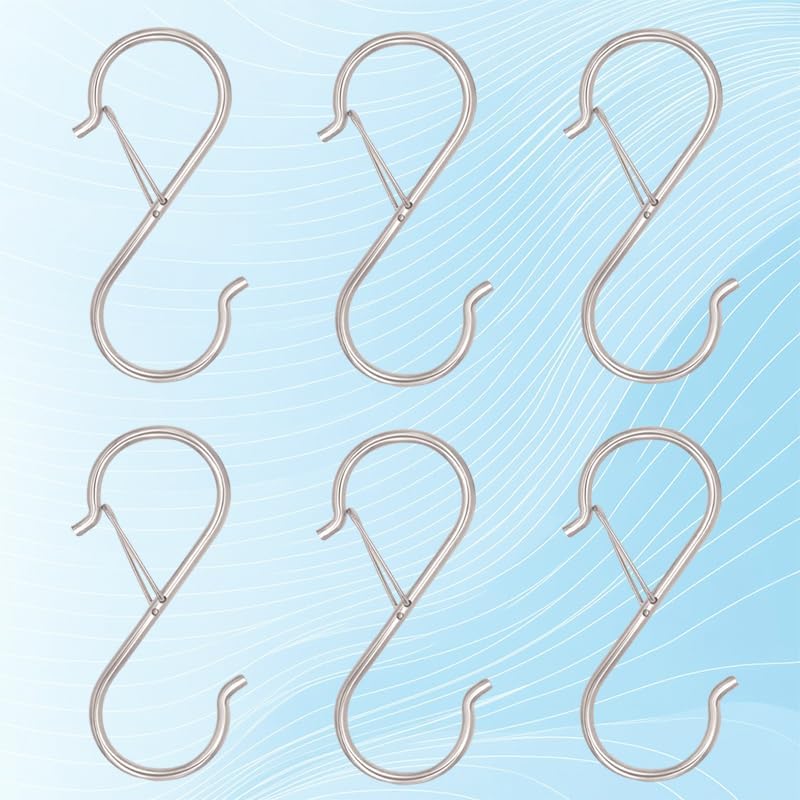 6 ganchos en S de metal resistente de 3.5 pulgadas con hebilla de seguridad, en forma de S, para colgar plantas resistentes, utensilios de cocina,