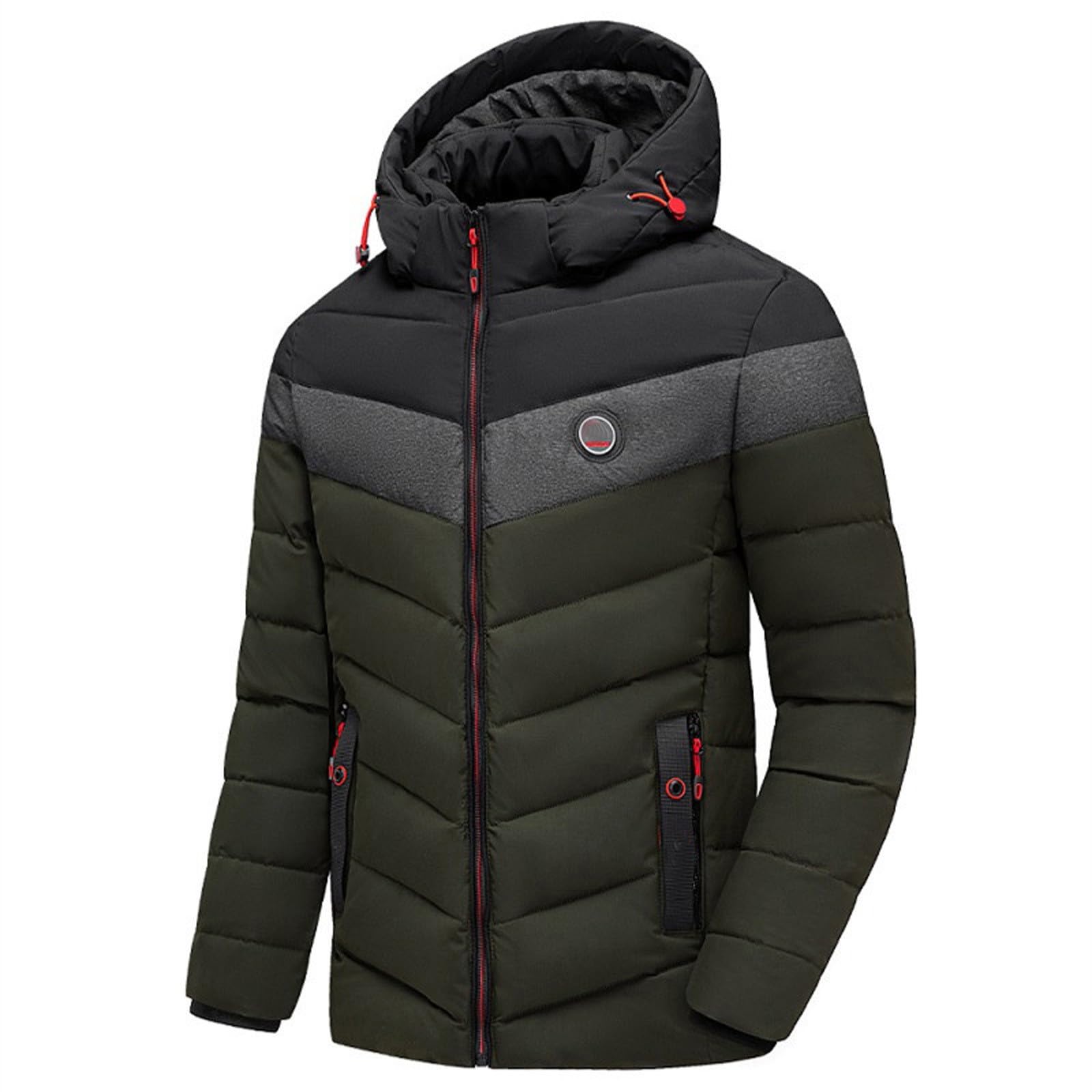 Verdickter Herrenmantel, warm, für den Winter, durchgehender Reißverschluss, winddicht, farblich passende Schneejacke mit abnehmbarer Kapuze und Reißverschlusstasche
