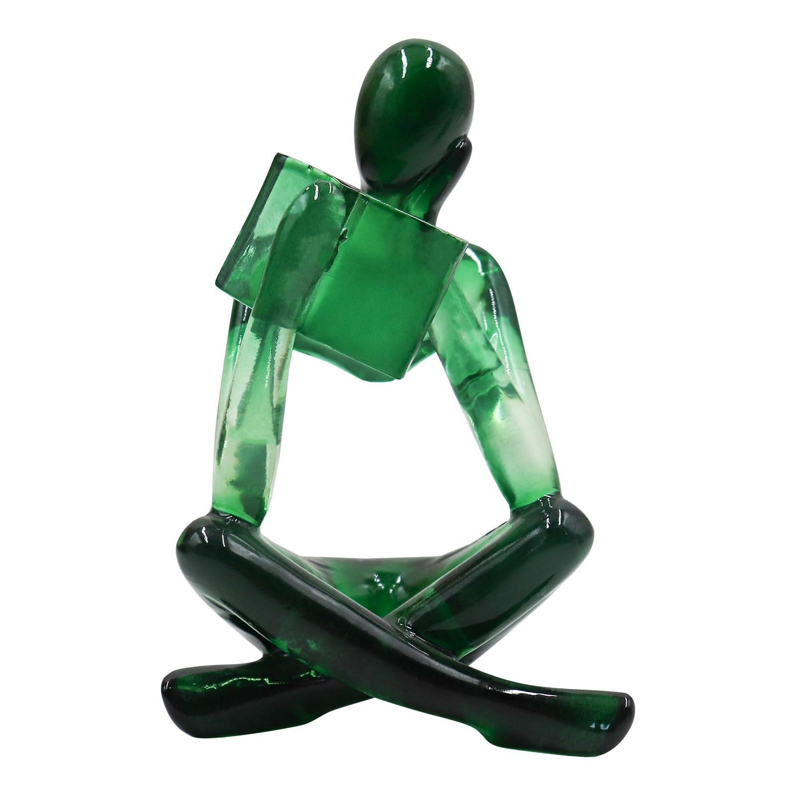 Reading Women Statue, Translucent Green Resin Thinker Sculptures, Abstract Art Ornament, Modern Aesthetic Figurine Decoration for Home Living Room Bedroom Office Shelf Table Desk Bookshelf Decor