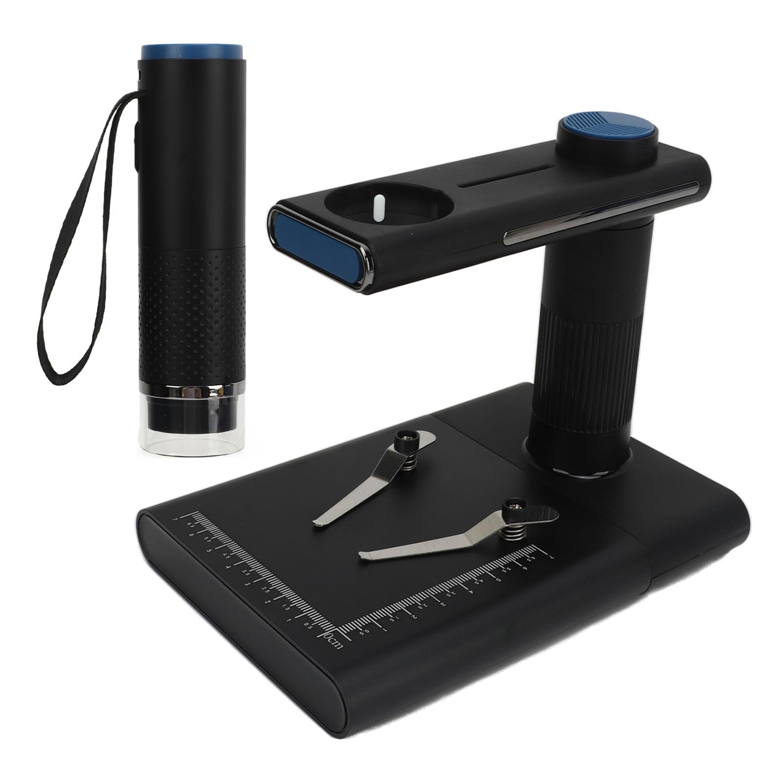 Drahtloses Digitalmikroskop mit 50- Bis 1000-facher Vergrößerung, WLAN, USB, 2-Megapixel-Kamera, 8 LED-Leuchten und Verstellbarem Ständer (Schwarz)