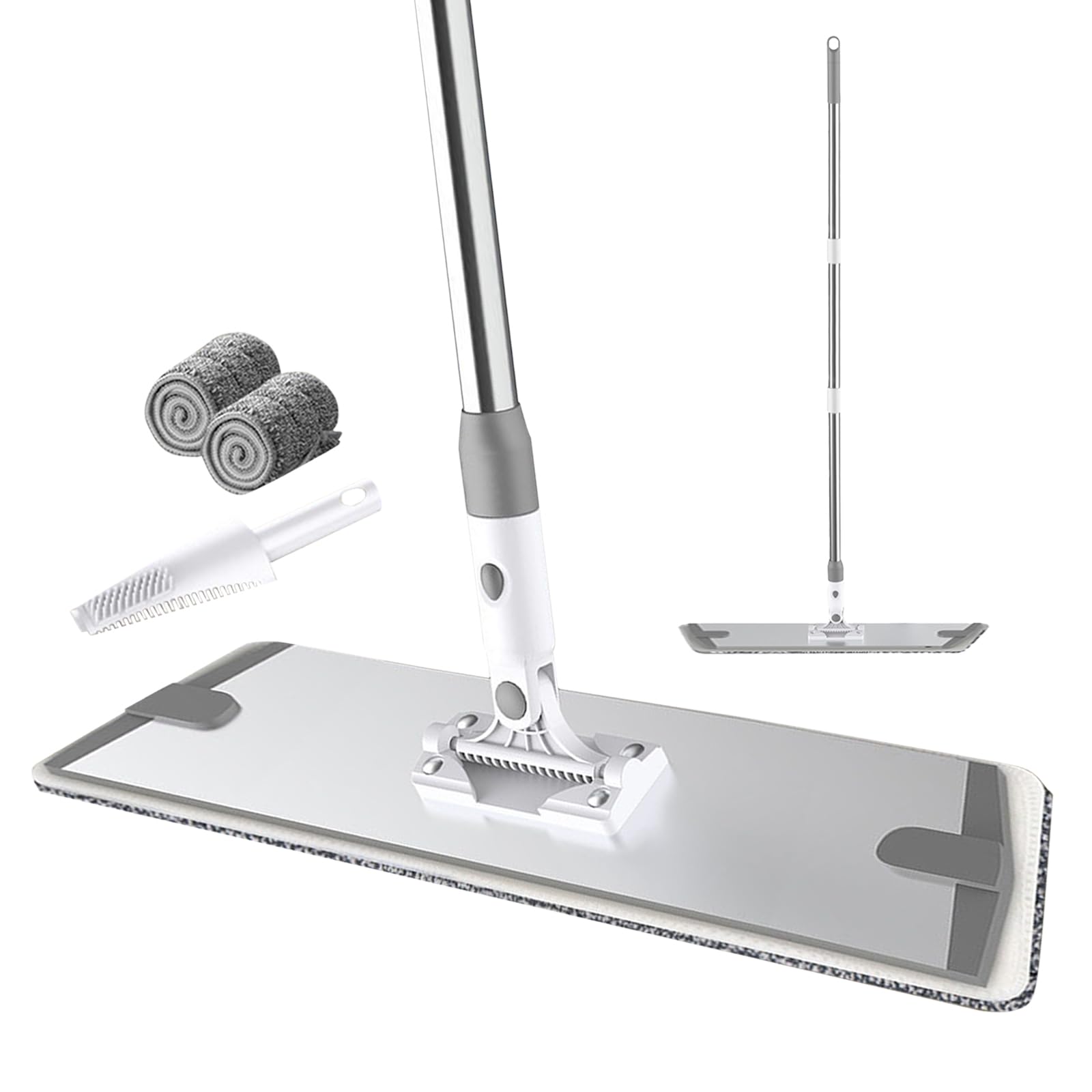 Mopa de Microfibra,Fregona Plana con 3 Mango de Acero Inoxidable,raspador,2 Almohadilla de Microfibra,para Madera Dura, baldosas, Limpieza de Pisos laminados (90cm)