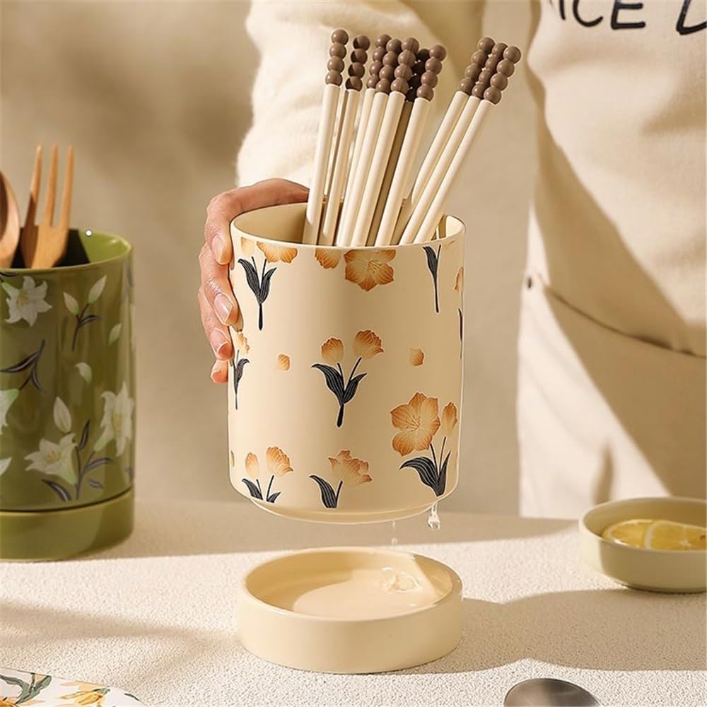 Ceramiczny uchwyt na przybory kuchenne – zielony blat z tacą odpływową do suszenia i nizacji przyborów kuchennych idealny dla domowych kucharzy i entuzjastów gotowania