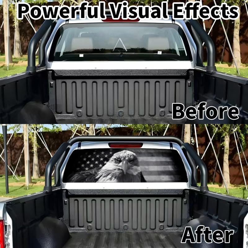 Image of Back Window Decals for Trucks - 65x17.3 in Eagle Flag Window Decal Rear Window Decals for Truck Decor, Creative Pickup Rear Window Decal for Personalized Decoration - Eagle-3-S