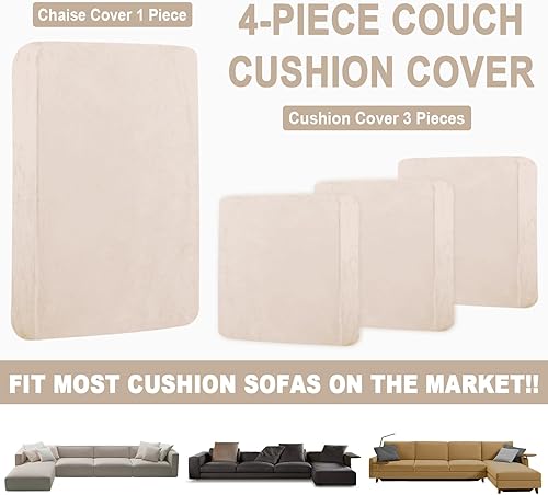 Miniatura 4 de Fundas de sofá para sofá de 3 cojines y 1 funda de diván de terciopelo seccional, fundas de sofá separadas en forma de L con 2 fundas de almohada (3