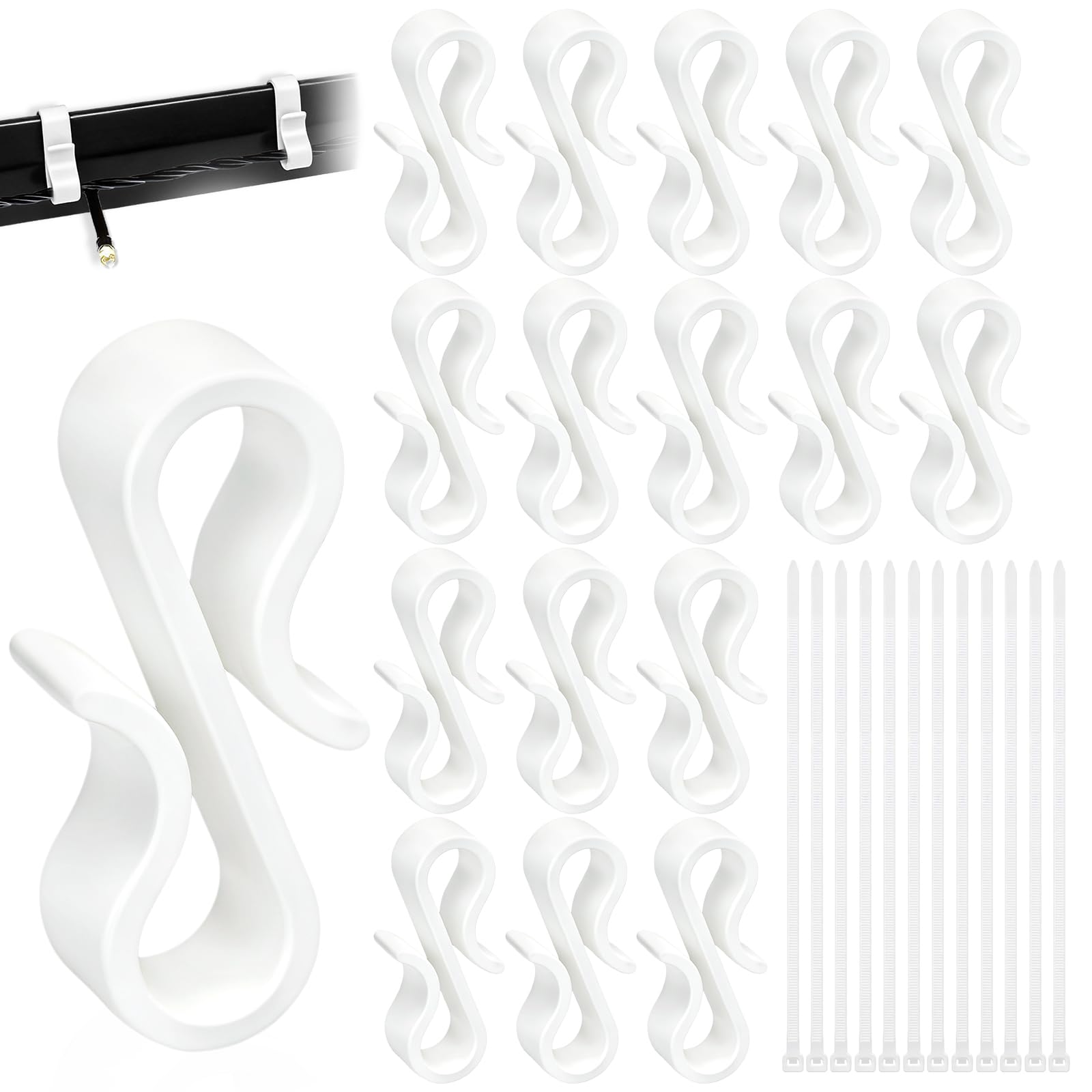 HaoHanEup 120pcs Plastic Gutter Hooks,S Gutter Clips for Hanging Outdoor Wedding String Lights,Halloween Garden,Christmas Tree Decorations,Home Decor (White)