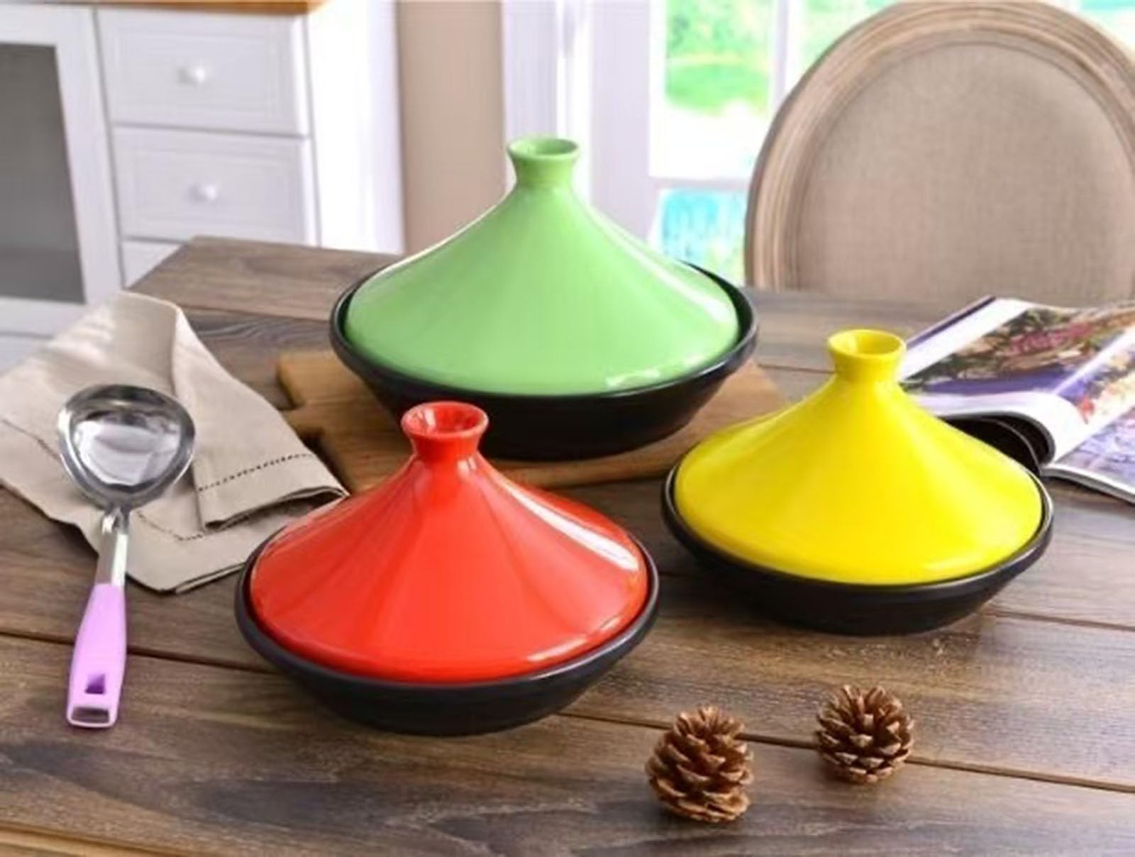 Emaliowany żeliwny garnek na tagine - nieprzywierająca marokańska zapiekanka do gulaszu i powolnego gotowania, trwałe ceramiczne naczynia kuchenne
